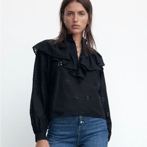 Zara Black Embroidered Blouse | sz Small